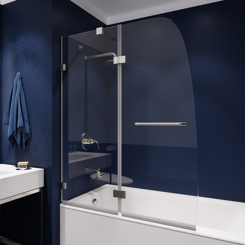 Herald Series 58" H Hinged Frameless Tub Door, Brushed Nickel