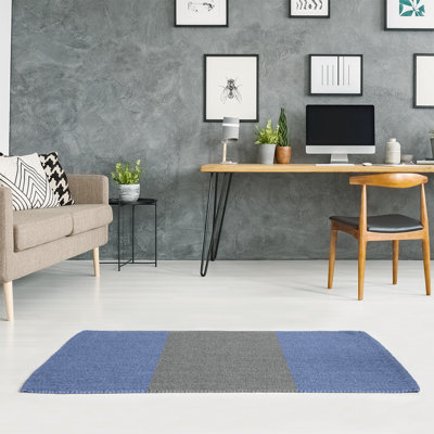 Tapis à rayures bleu/gris