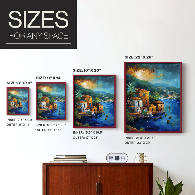 NAUTICAL Series, impression encadrée en bois massif, H 11 po x l 9 po, Rouge