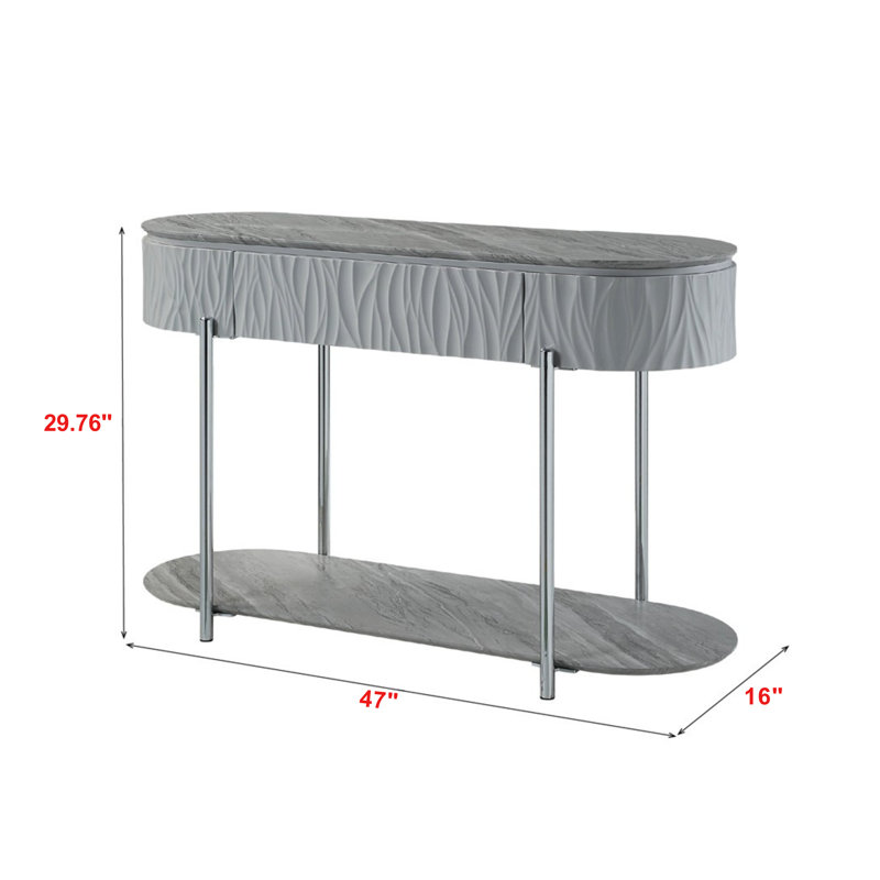 Umber Modern Sofa Table – High Gloss Finish with Chrome Metal Legs & Storage for Elegant Living Spaces