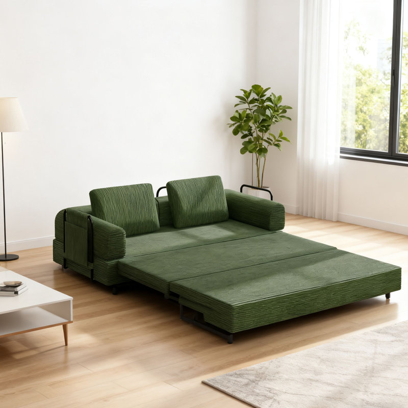 Canapé-lit convertible modulaire avec revêtement en velours côtelé, canapé 2 places multifonctionnel avec poche latérale et support en fer, 5 couleurs pour le salon, petits espaces