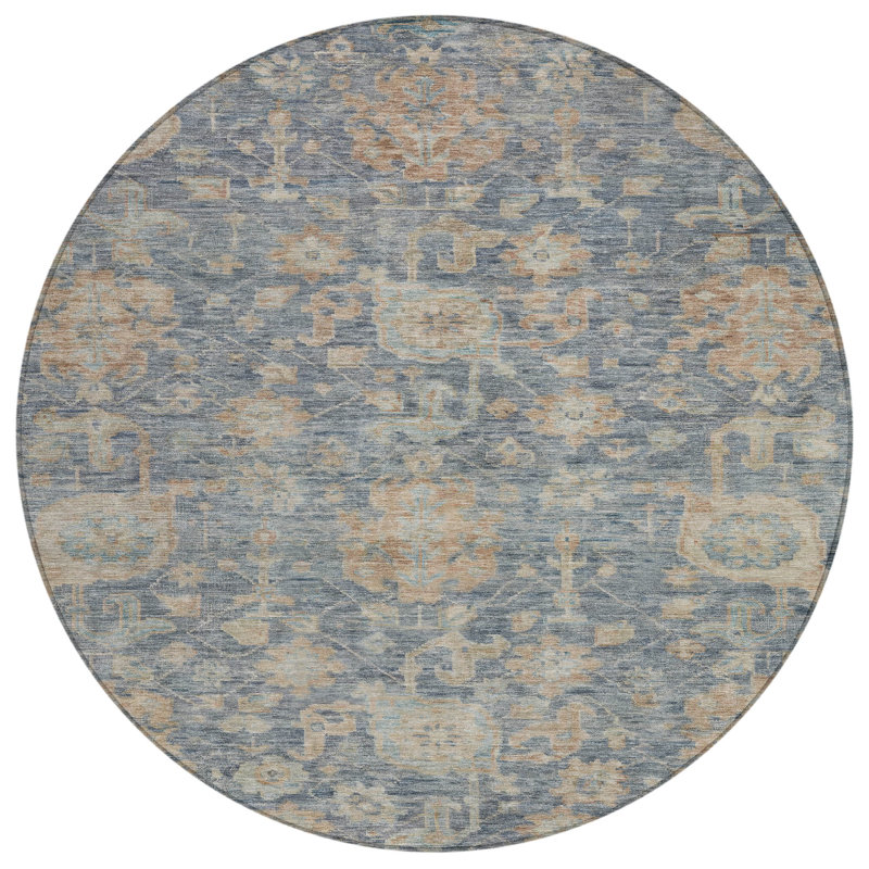 Riga Blue Washable Indoor-Outdoor Rug - , 8' x 8'