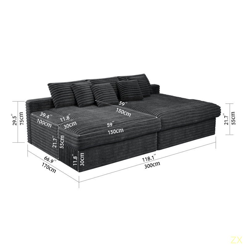 Siège de canapé modulaire 118,1 * 66,9 po, canapé rembourré compressé pour le salon, la chambre à coucher, l’appartement, aucun assemblage requis, combinaison libre de 2 pièces, tissu en velours côtelé moelleux