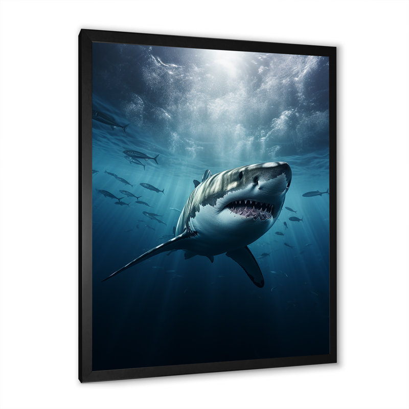 " Blue Shark Apex Predator Photo II ", 20" H x 12" W x 1" D, Black Single Picture Framed