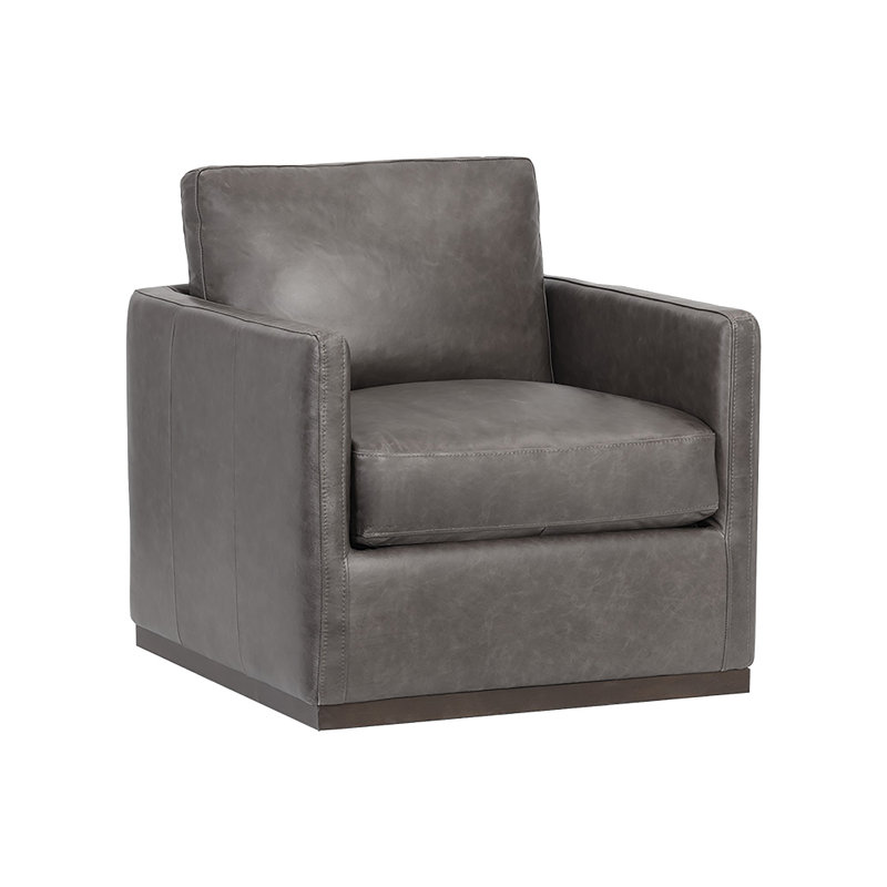 Portman Swivel Club Chair, Grey Genuine Leather