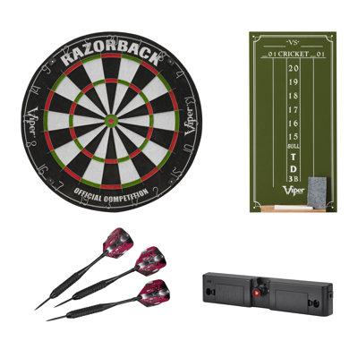 Jeu de fléchettes Viper Razorback en sisal / poils avec fléchettes à pointe en acier de 22 grammes, lumière de ligne de jet et tableau noir