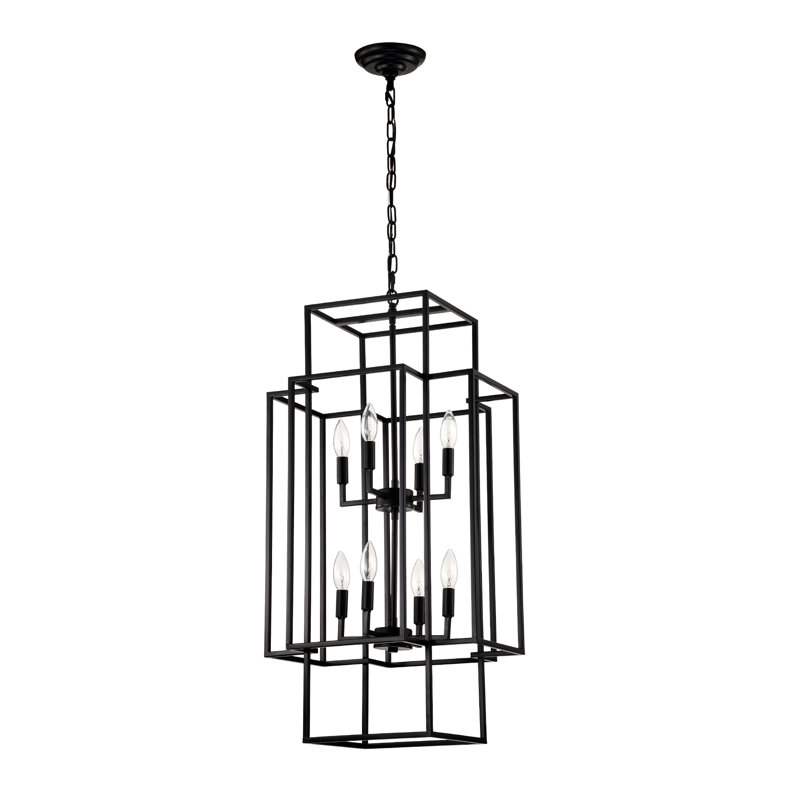 Enzo 8-Light Lantern Pendant Chandelier with Adjustable Height (Bulb Not Included), Matte Black