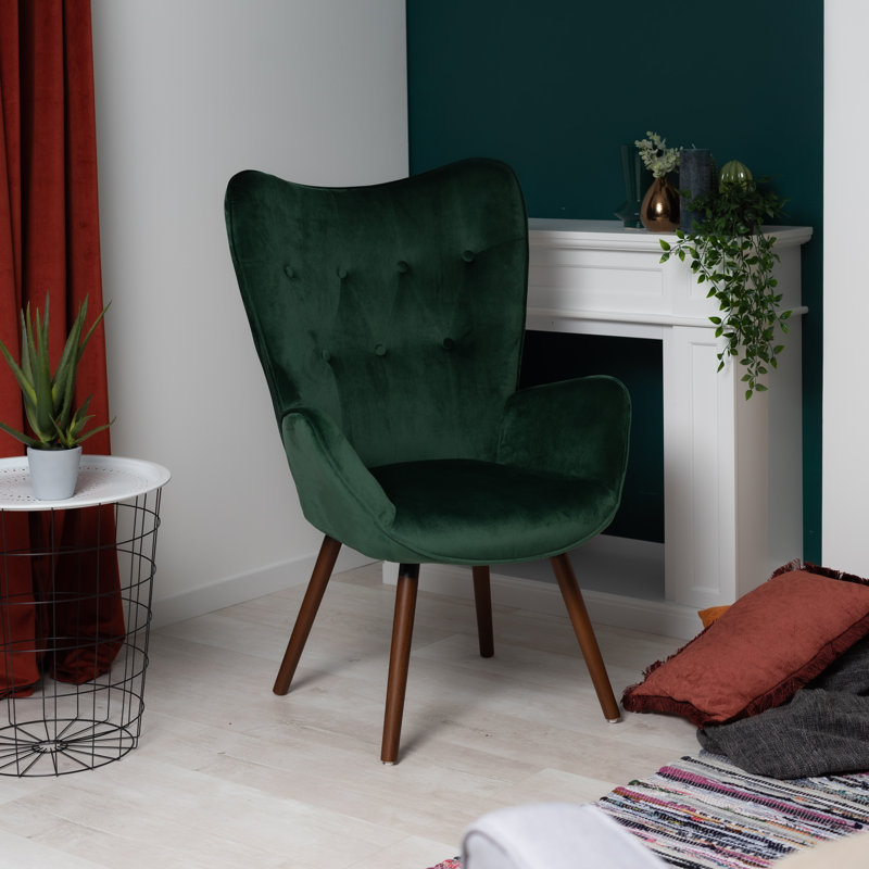 Moe Velvet Accent Chair, Green Velvet, Dark Brown/Black