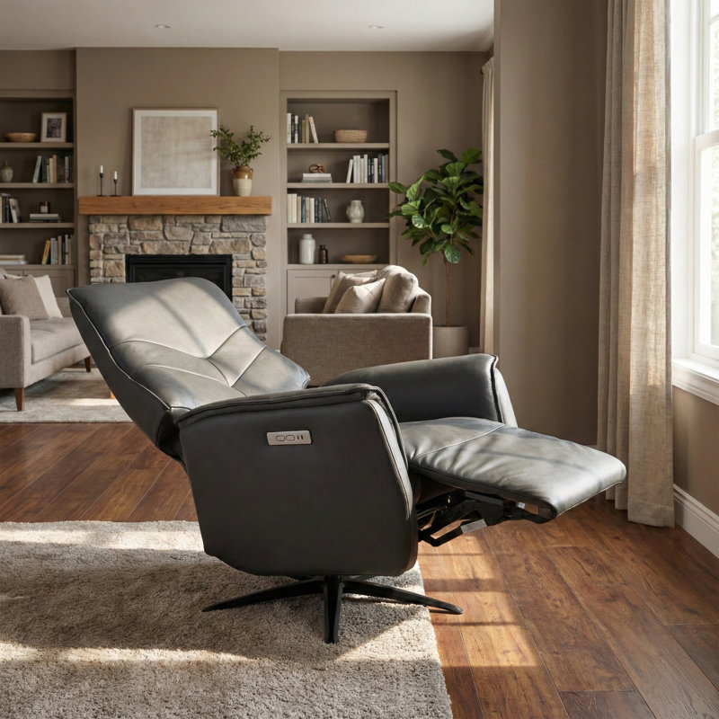 Makinlie 76cm Wide Swivel Standard Recliner, Anthracite