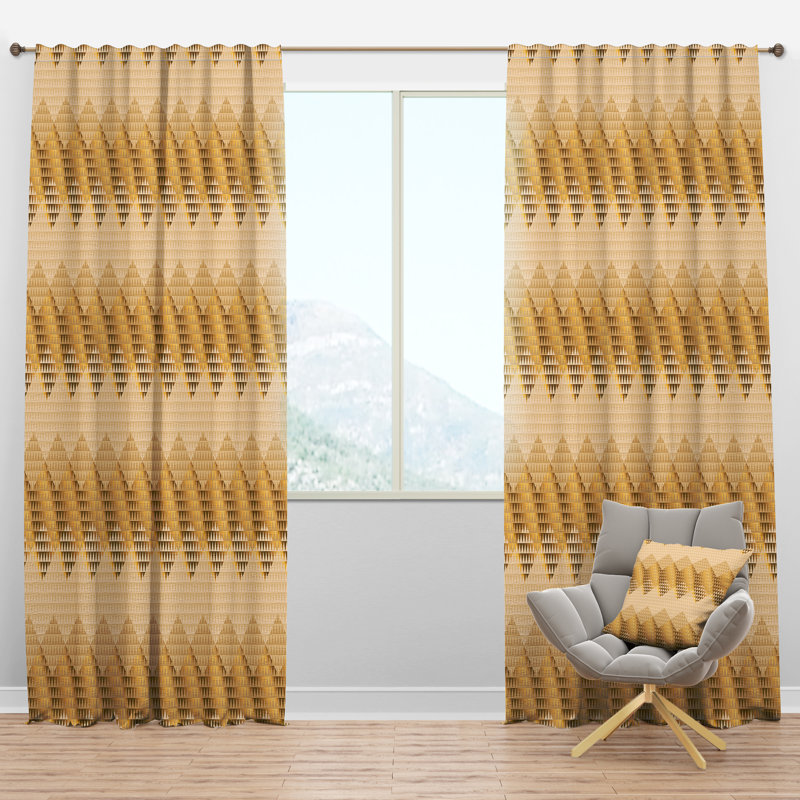 Golden Triangular Wavess I - Mid-Century Curtain - Velvet Room darkening - 1 panel, 52"W x 120"L