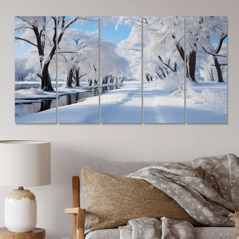 «Winter Snowy Serenity IV», impression sur toile de paysages - 5 panneaux égaux