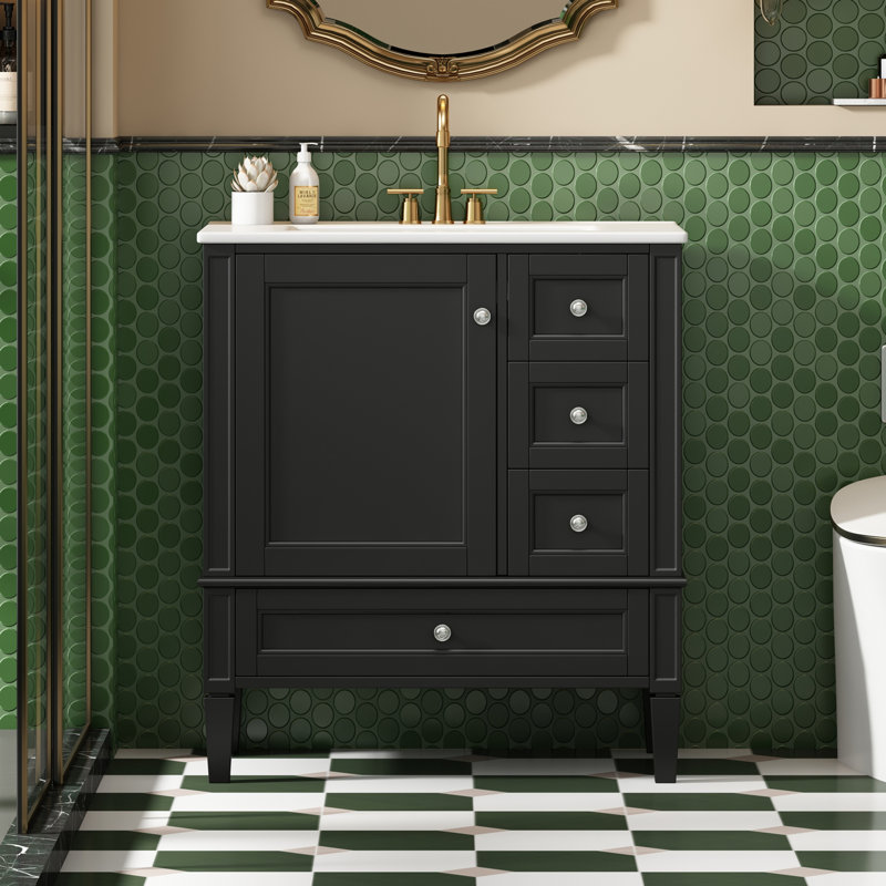 Meuble-lavabo 30 po avec lavabo en céramique, Noir