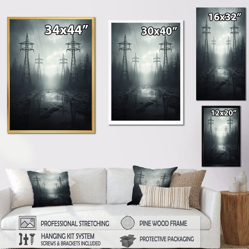 «Silver Streaks Power Lines», impression sur toile, Cadre photo noir, H 40 po x l 30 po x P 1,5 po