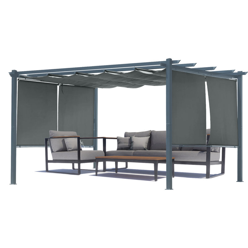 Pergola en aluminium avec auvent Aoodor, Gris foncé, Bordure de jardin 13 pi