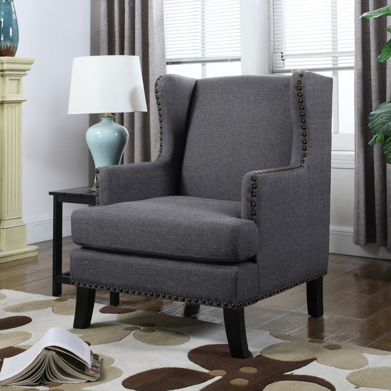 Kaleigh Upholstered Wingback Chair, Dark Gray