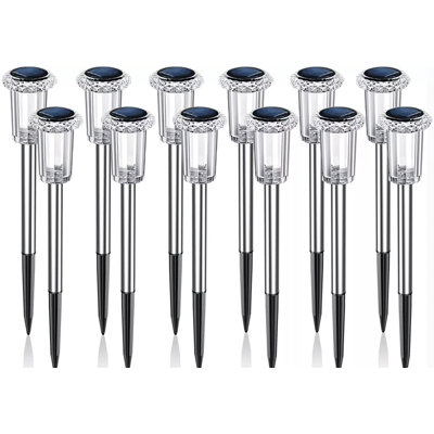 Solar Pathway Lights 12 Pack Solar Outdoor Lights, Led Waterproof Solar Powered Yard Walkway Lighting Stainless Steel Garden Stake For Path, Landscape, Lawn, Driveway(cold White)