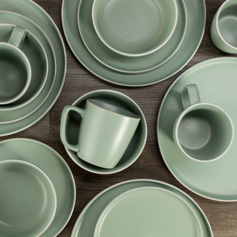 Sage and White Ceramic 16-Piece Dinnerware Set for Four