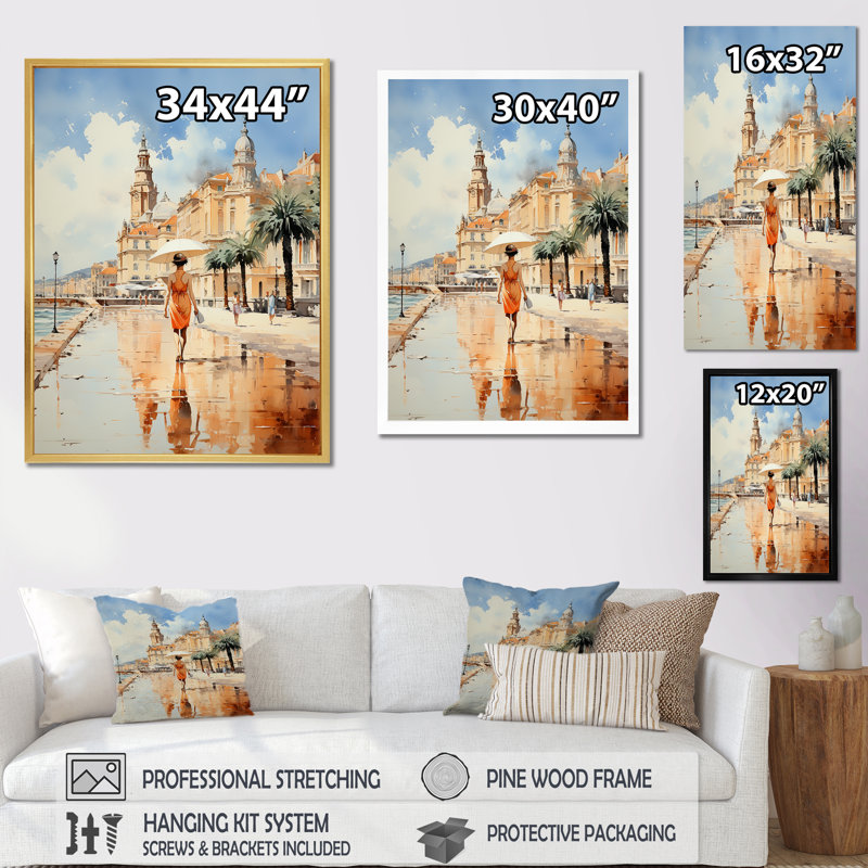 City of Nice Nostalgia I sur impression sur toile, Cadre doré simple, H 40 po x l 30 po x P 1,5 po