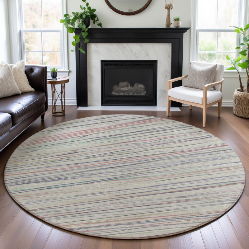 Premium Machine Washable Harjo AMF1603 Stripes Rug, Round 8'