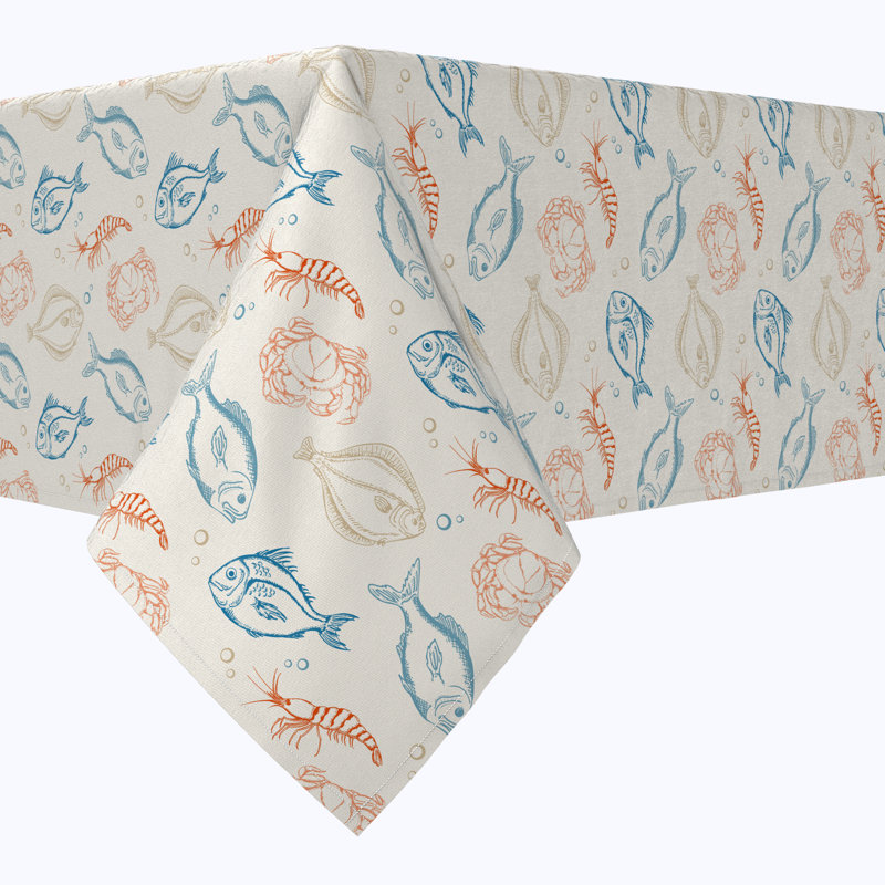 Rectangular Tablecloth, 100% Cotton, 52X104", Retro Sea, 120" x 52"