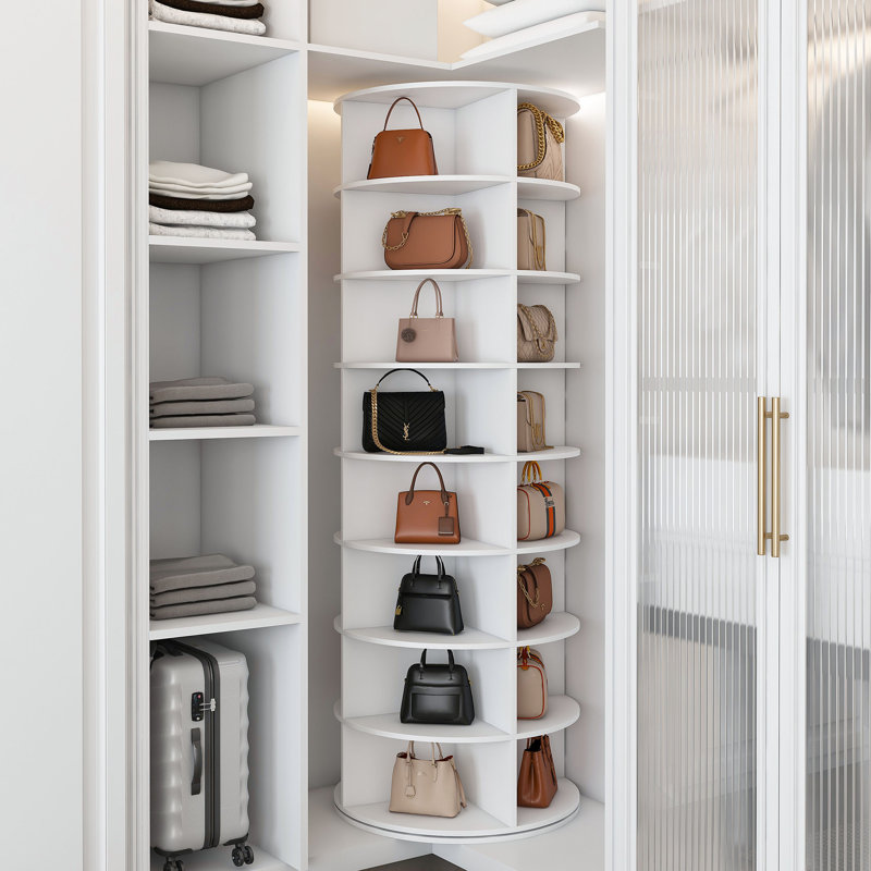 8 étagères à chaussures rotatives, système de rotation 360 °, blanc, espace de rangement propre et ordonné