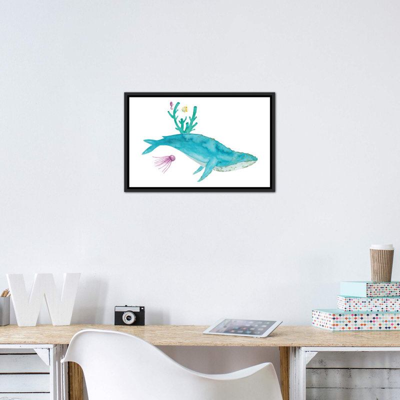 Baleine à bosse - Imprimé, Pas de tapis, H 18 po x l 26 po x P 1,5 po, Toile avec cadre noir patiné