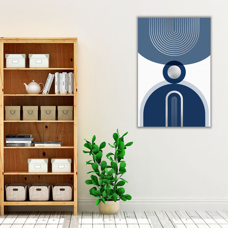 Art mural Mid-Century Glam bleu marine argenté, H 48 po x l 32 po