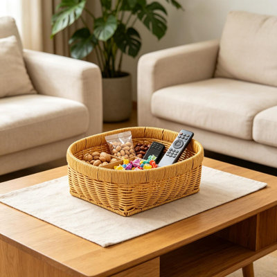Panier tressé en bois imitation rotin, panier à fruits tressé à la main, plateau de rangement, organisateur multifonctionnel pour la maison, salon, cuisine, présentation des aliments, agencement de table