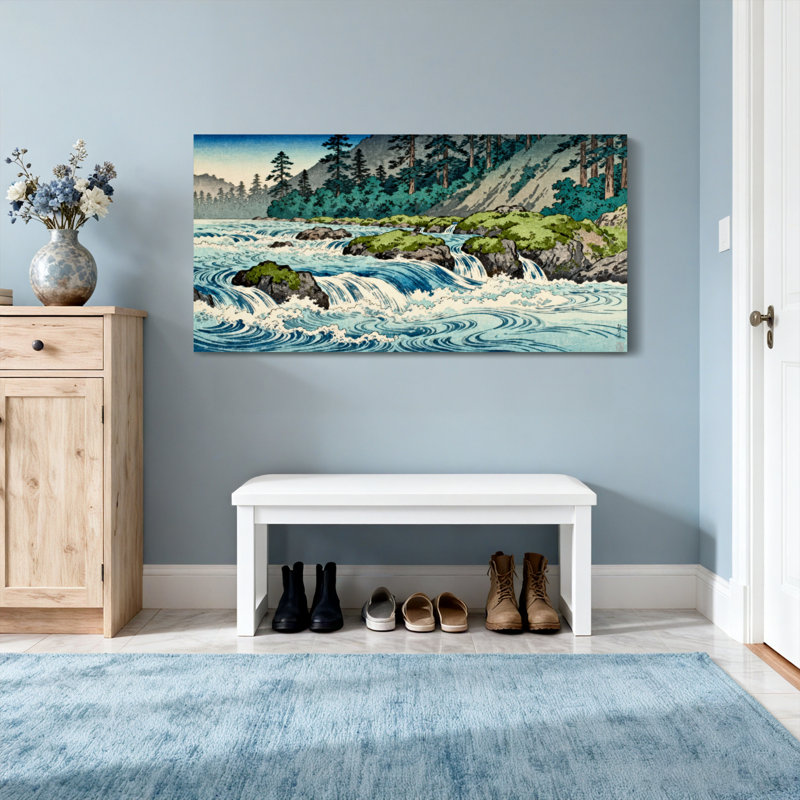 «Landscape & Nature Mountain River Waterfall Forest Landscape», reproduction d'art, H 24 po x l 48 po