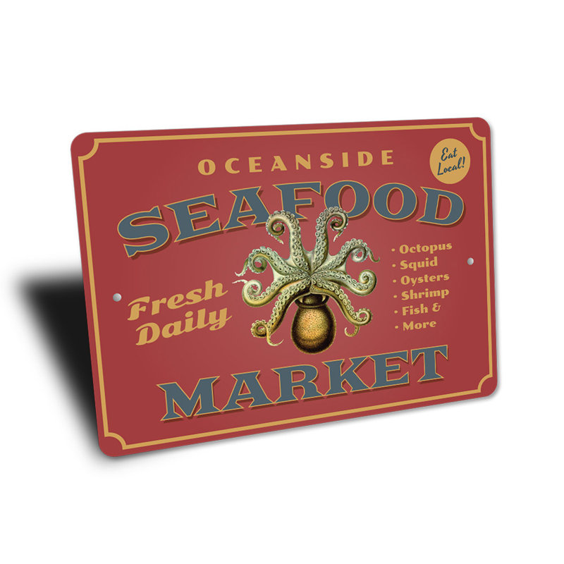 Oceanside Seafood Market Sign, 10" H x 14" W x 0.04" D