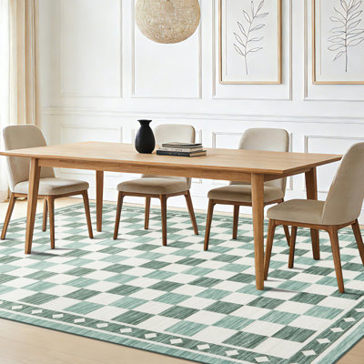9x12 Checkered Area Rug, Abstract Washable Soft Rugs for Living Room, Modern Geometric Non Slip Low Pile Carpet for Bedroom, Dining Room, Green