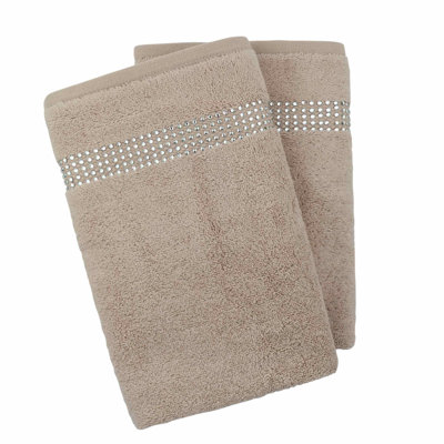 Sparkles Home Stripe Rhinestone Hand Towel Set of 2 | 100% Turkish Cotton Terry | Machine Washable