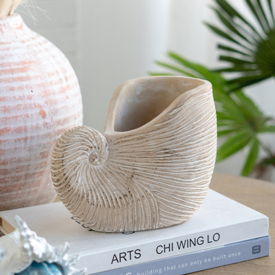 Pot à fleurs sable et ciment avec finition texturée beige Nautilus