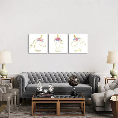 Golden Unicorn Triptych - Canvas Wall Art Set - Wrapped Canvas (Set of 3)