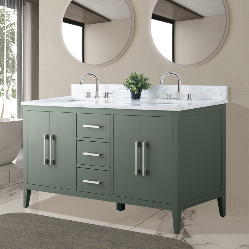 60" Double Bathroom Vanity Set, Brushed Nickel, Vintage Green