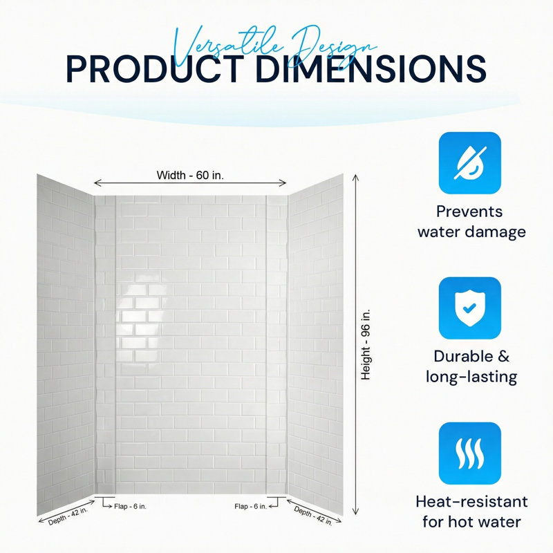 Subway Tile - Mirroflex - Tub and Shower Wall Panel - Gloss White