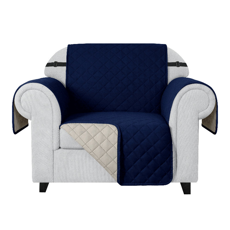 Housse réversible pour fauteuil à coussins carrés / rectangulaires, Microfibre bleu marine / suédine