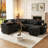 100" W U-Shaped Corduroy Pull-Out Sofa Bed Sectional With Storage Chaise and USB Ports.-181527593
