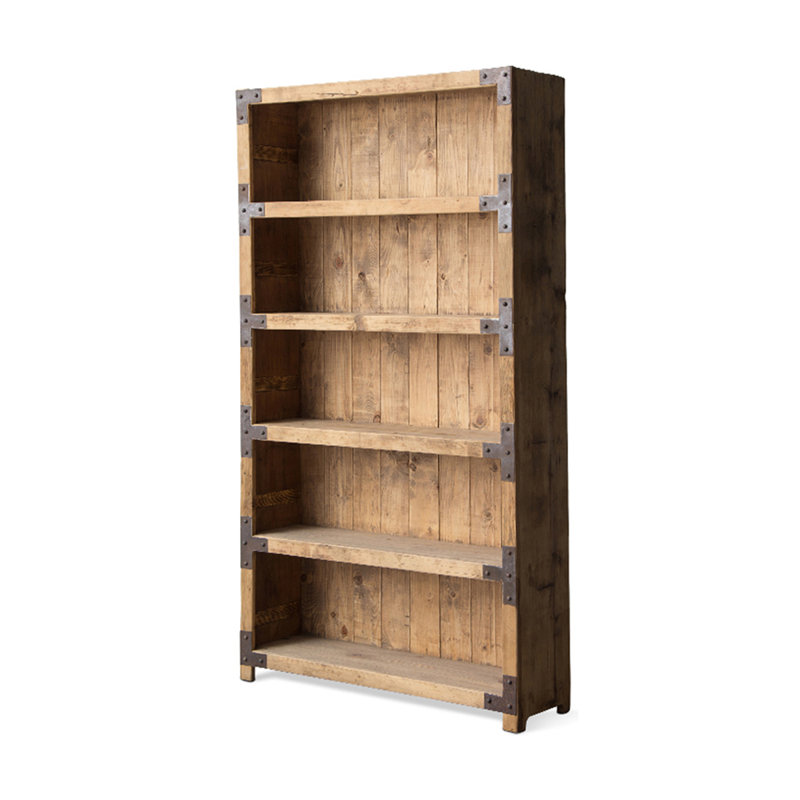 Bibliothèque ouverte rustique en bois récupéré avec rivets en métal, (5 tablettes) H 73,62 po x l 39,37 po x P 11,81 po