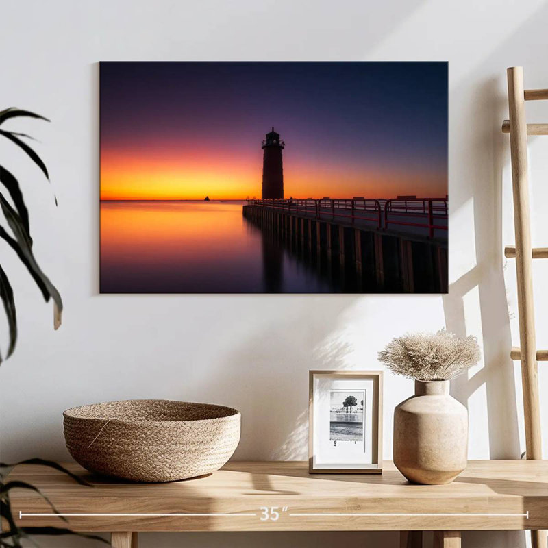 Alvord Evening At Lake Michigan Lighthouse, 32" H x 48" W