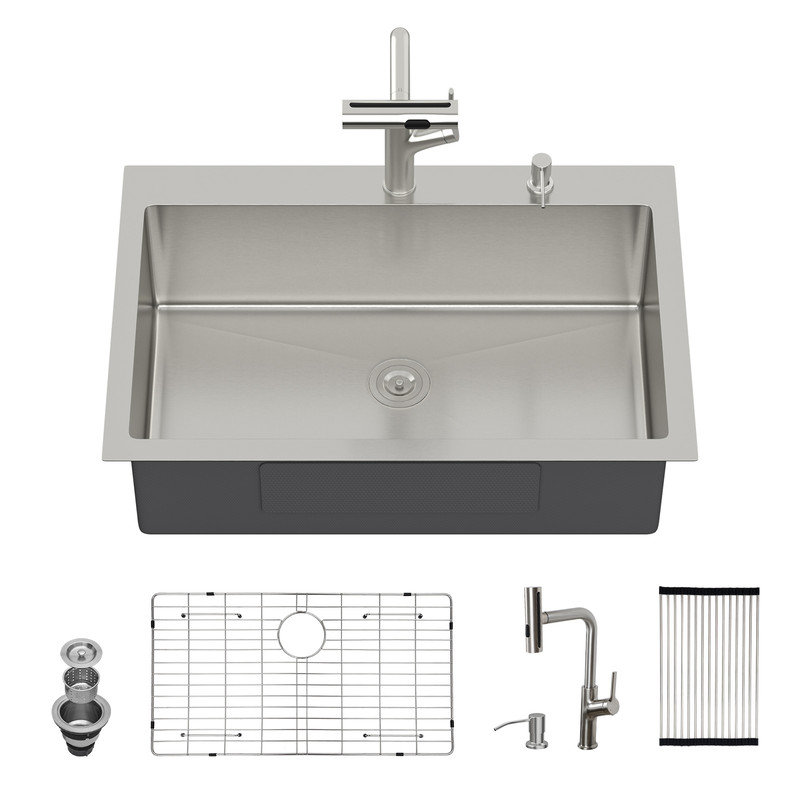 Ensemble d'évier de cuisine encastré de 30 pouces avec robinet rétractable et accessoires