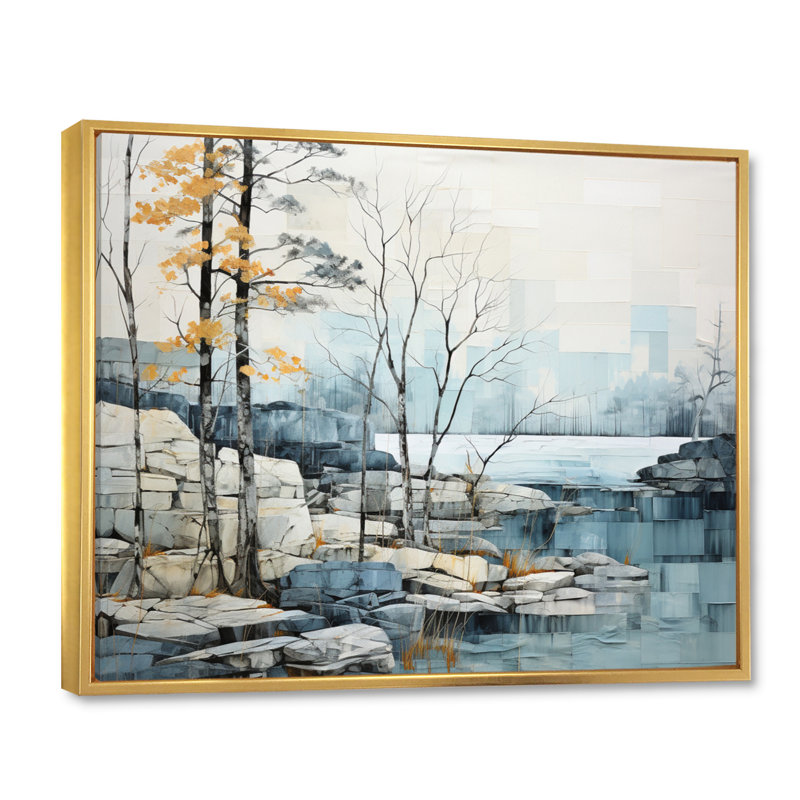 " River Silent Meditation With Rocks ", 12" H x 20" W x 1" D, Gold Floater Framed