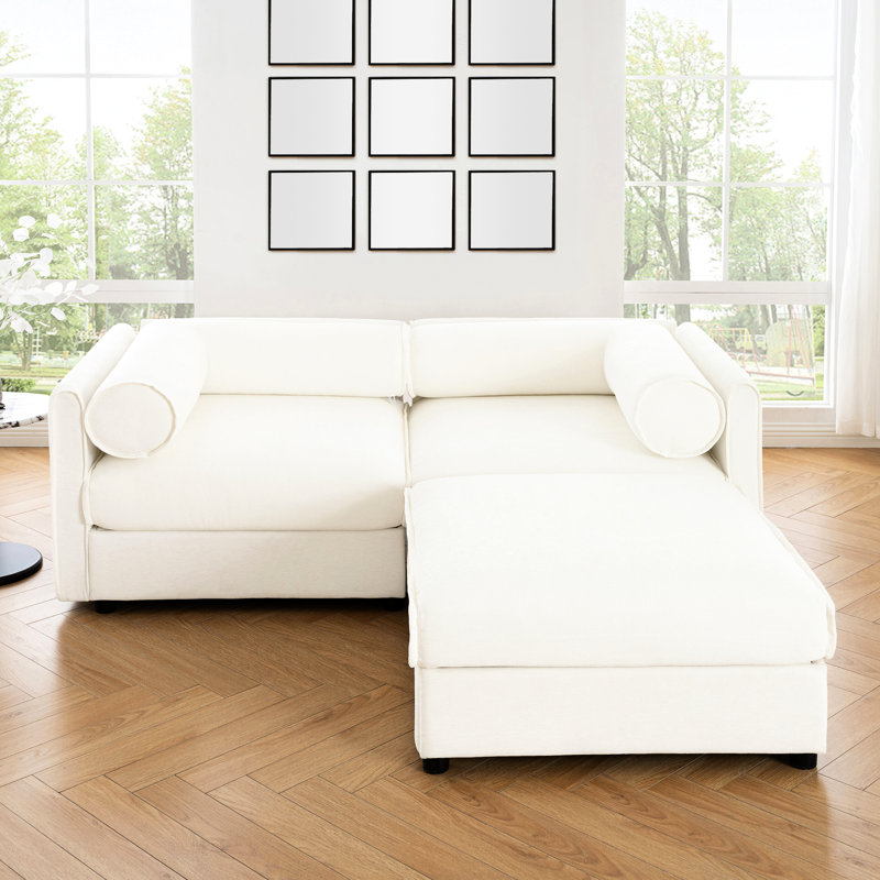 Chenille blanche moderne avec 2 sièges et rangement, cylindrique, revêtement d'ameublement doux et élégant 2, Blanc