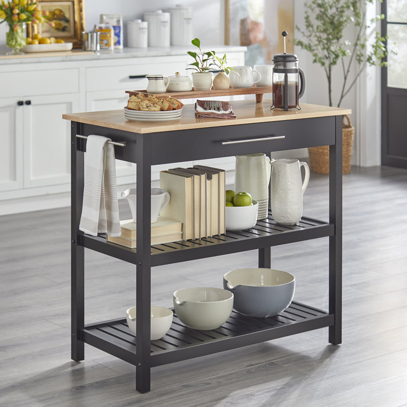 Wydell Solid Wood Top Kitchen Island, Black