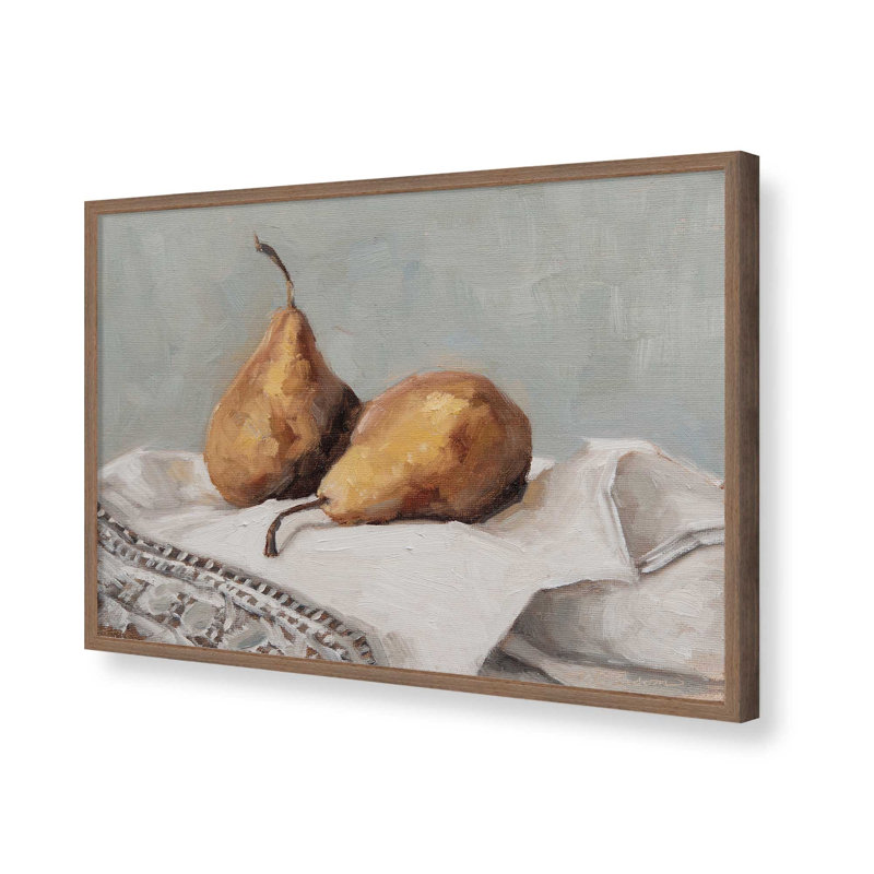 «Pears On A Tea Towel 2» par Miss Mustard Seed, reproduction d'art, H 24 po x l 32 po, Brun