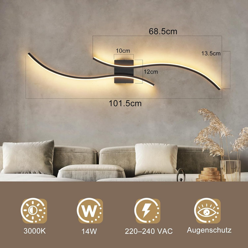 2-Light Black Wavy LED Flush Mounted Sconce