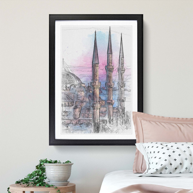 The Hagia Sophia Museum in Abstract - Picture Frame Graphic Art Print, 48cm H x 36cm W x 2cm D, Black Framed