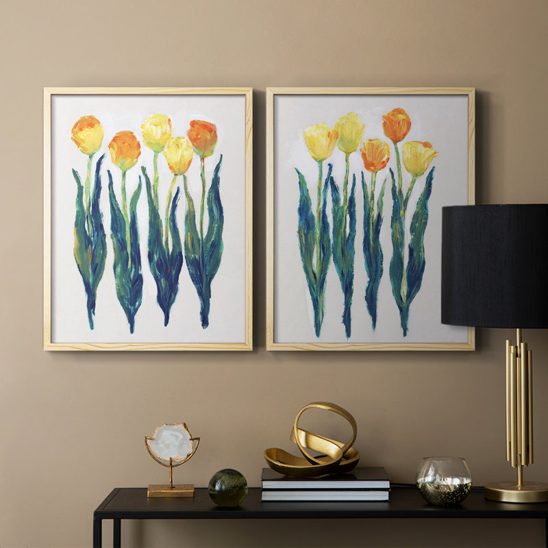 Tulipes en rang I - reproduction encadrée de qualité supérieure - prête à être accrochée - aucun clou requis - aucun clou requis