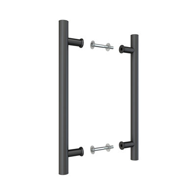 JUBEST 16 in. Steel Barn Door Hardware Modern Double Sided Round Pull Handle (H Shape)