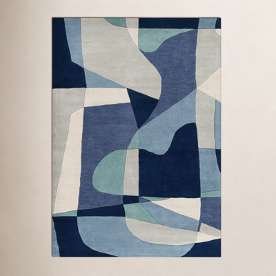 Gaye Teal Navy Beige Hand-Tufted Geometric Rug